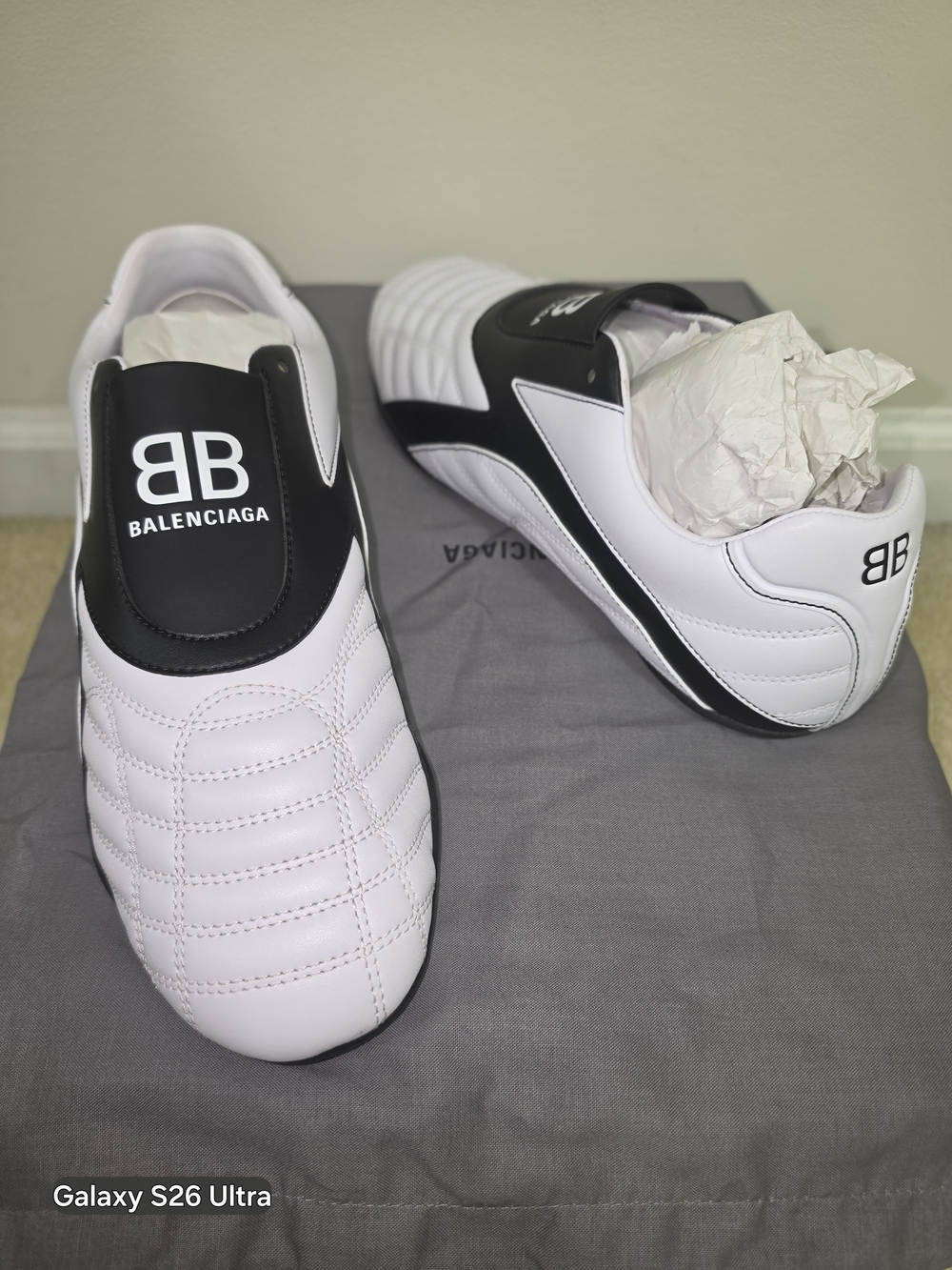 Balenciaga White & Black Quilted Slip-On Sneakers